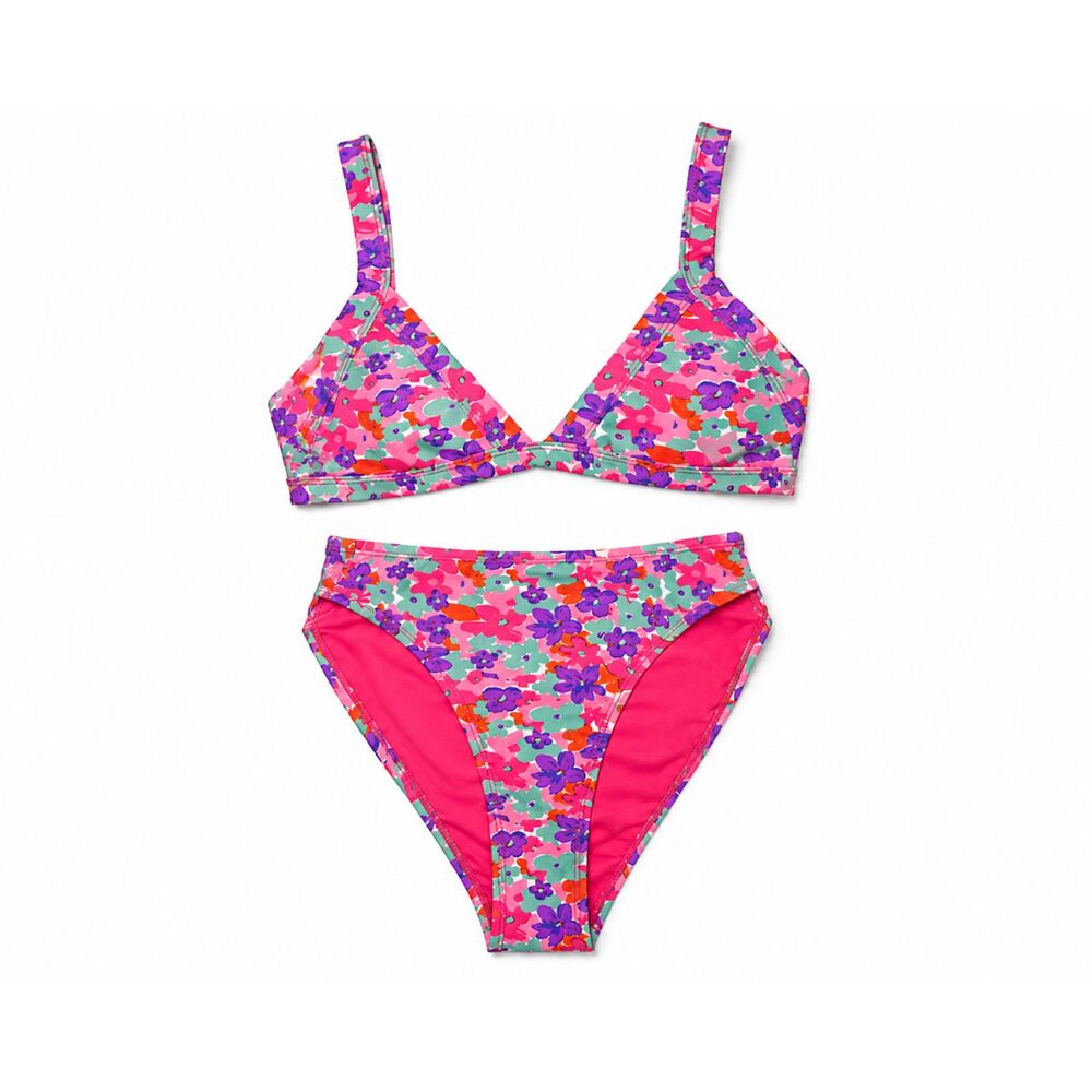 HEAT Swimwear Summer Splash Floral High Waisted Bikini Set Multi Color Small